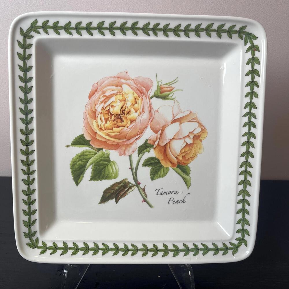 Portmeirion Botanic‎ Roses Tamora Peach Square Dessert Plate Dish